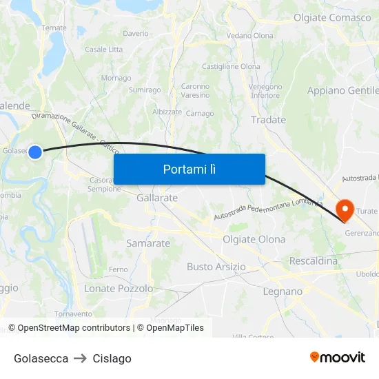 Golasecca to Cislago map