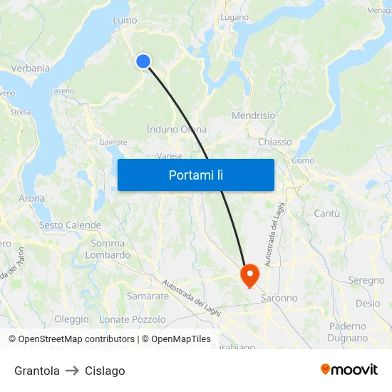 Grantola to Cislago map