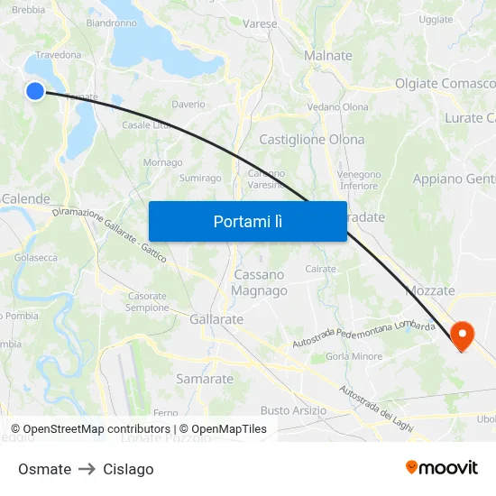 Osmate to Cislago map