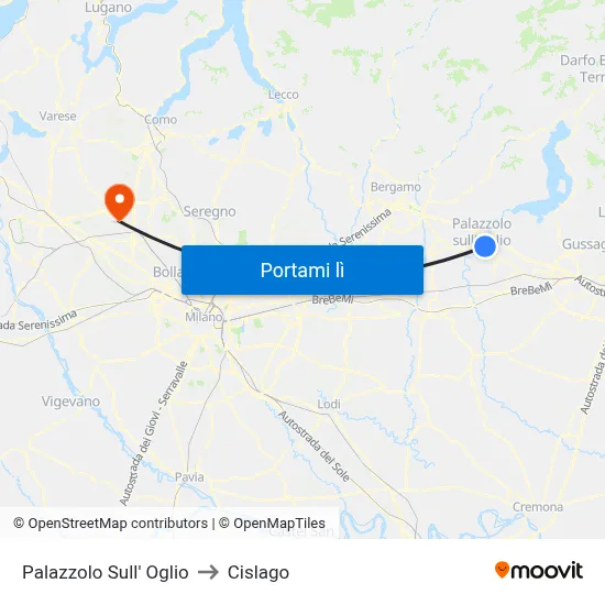 Palazzolo Sull' Oglio to Cislago map