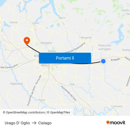 Urago D' Oglio to Cislago map