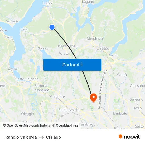 Rancio Valcuvia to Cislago map