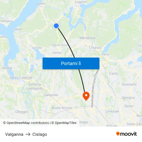 Valganna to Cislago map