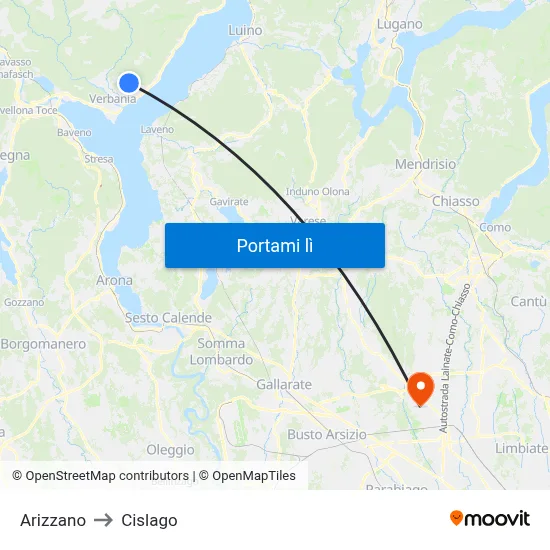 Arizzano to Cislago map