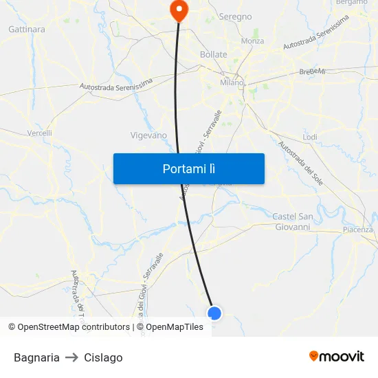Bagnaria to Cislago map