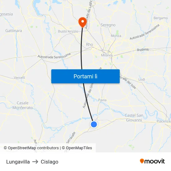 Lungavilla to Cislago map