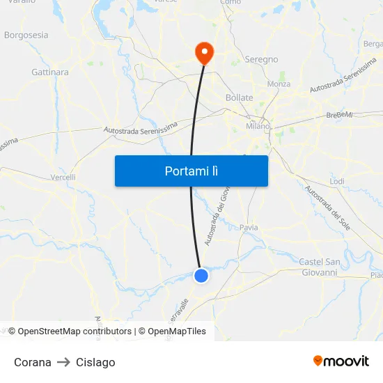 Corana to Cislago map
