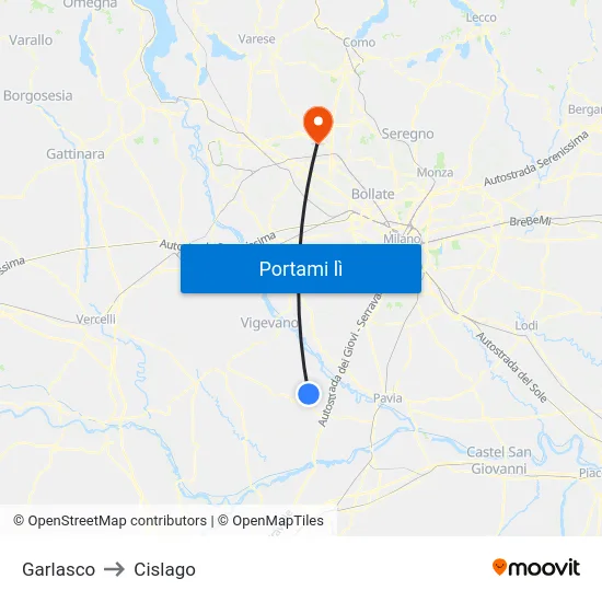 Garlasco to Cislago map