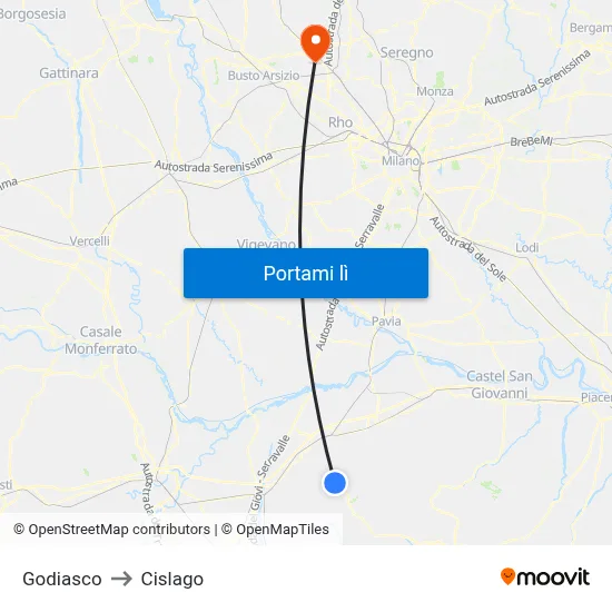 Godiasco to Cislago map