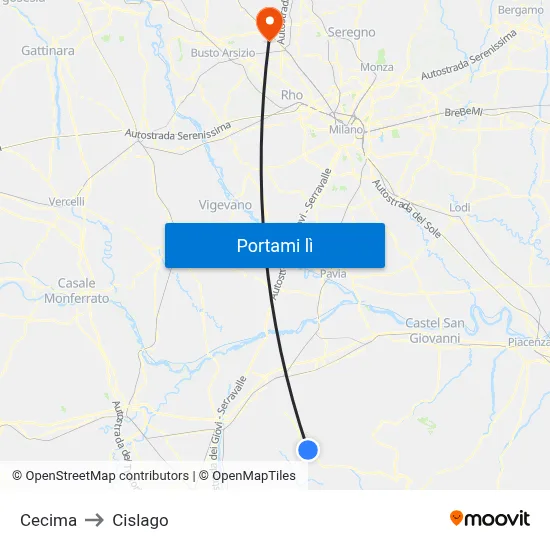 Cecima to Cislago map