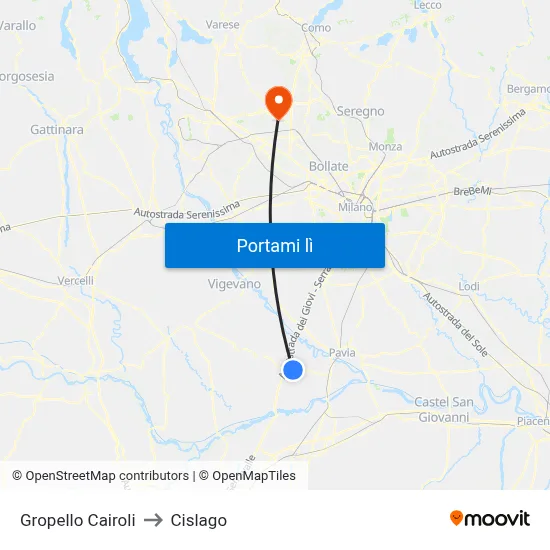 Gropello Cairoli to Cislago map