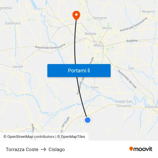 Torrazza Coste to Cislago map
