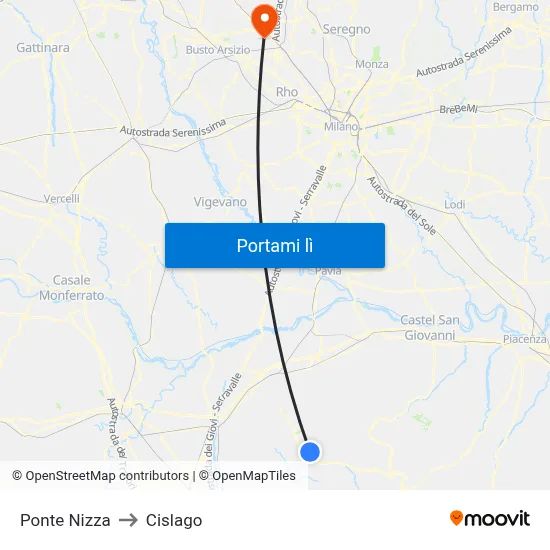 Ponte Nizza to Cislago map