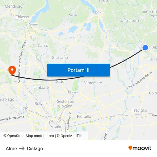 Almè to Cislago map