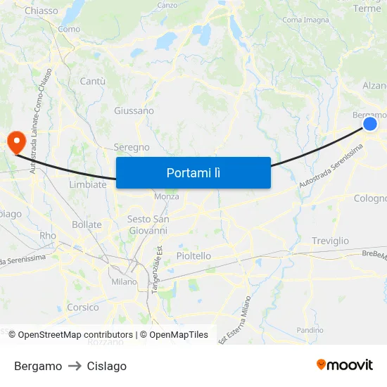 Bergamo to Cislago map