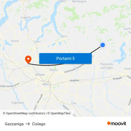 Gazzaniga to Cislago map