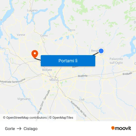 Gorle to Cislago map