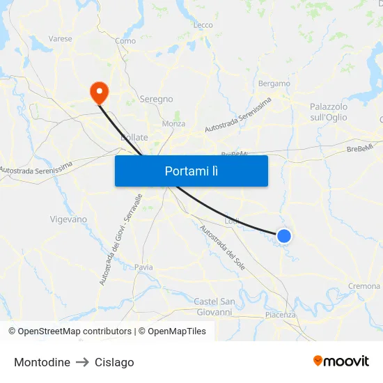 Montodine to Cislago map