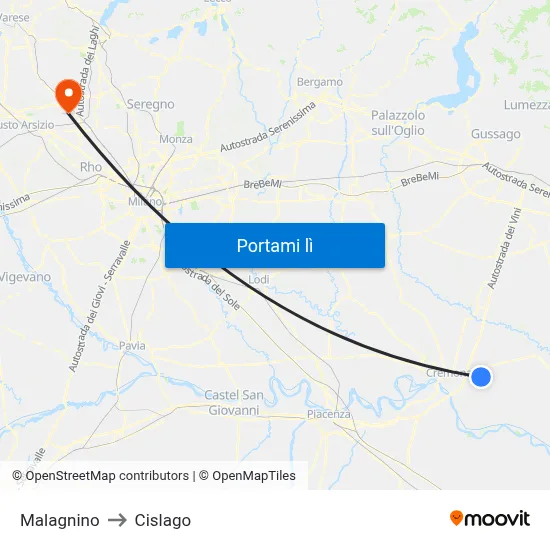 Malagnino to Cislago map