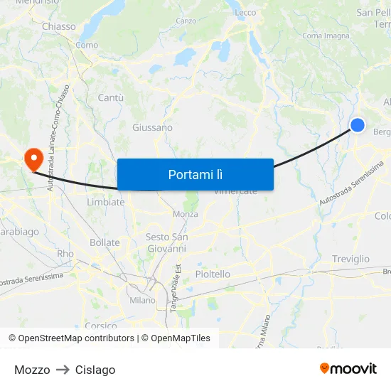 Mozzo to Cislago map