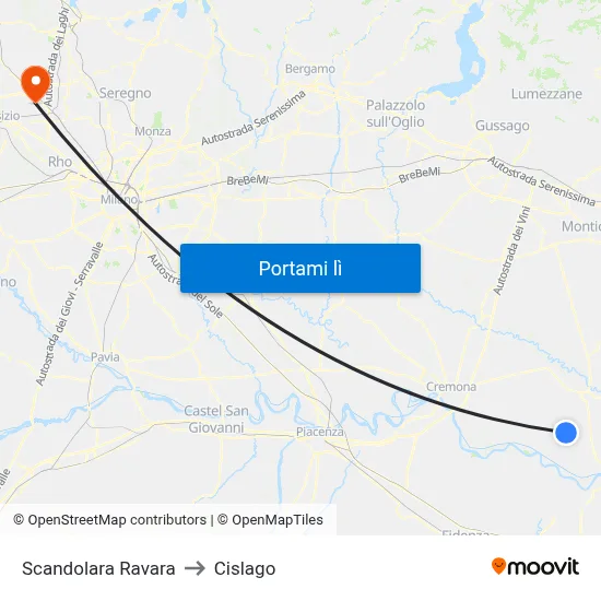 Scandolara Ravara to Cislago map