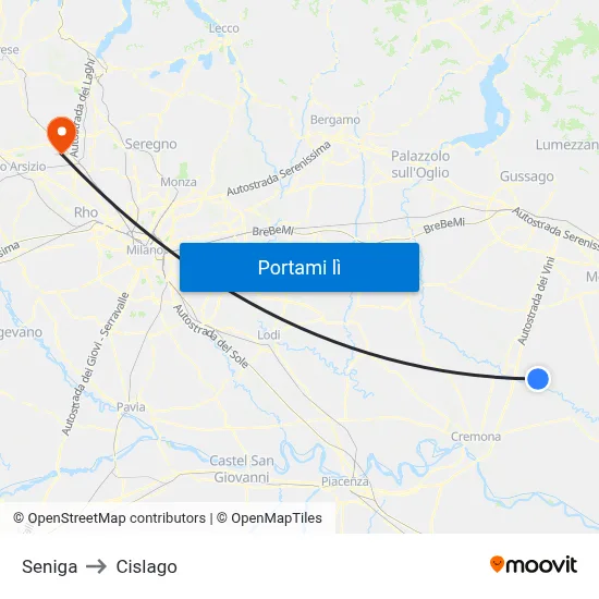 Seniga to Cislago map