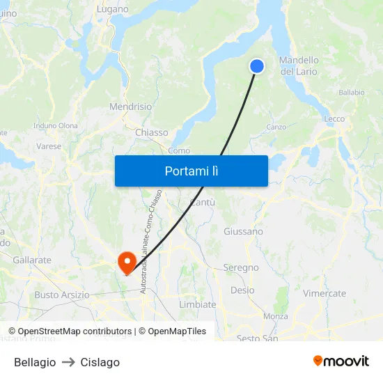 Bellagio to Cislago map
