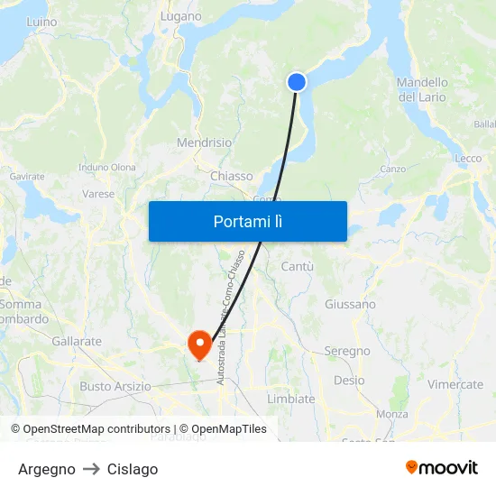 Argegno to Cislago map