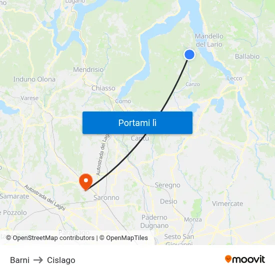 Barni to Cislago map