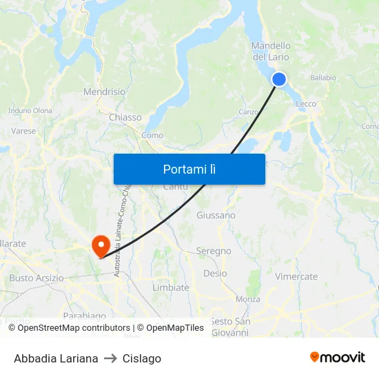 Abbadia Lariana to Cislago map