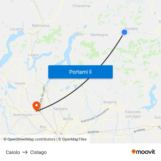 Caiolo to Cislago map