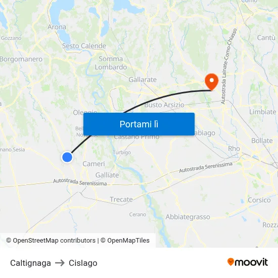 Caltignaga to Cislago map