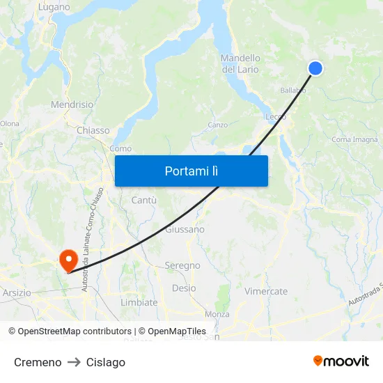 Cremeno to Cislago map