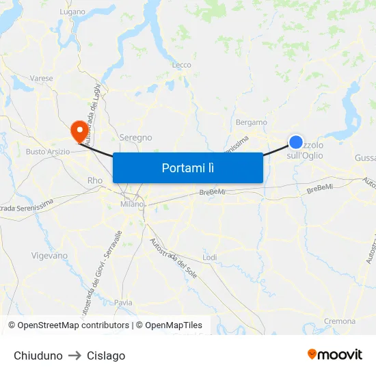 Chiuduno to Cislago map
