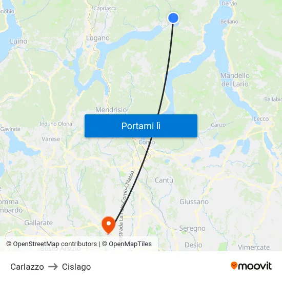 Carlazzo to Cislago map
