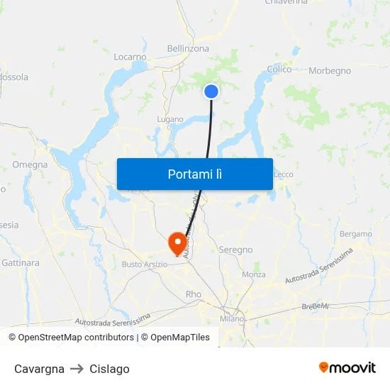 Cavargna to Cislago map