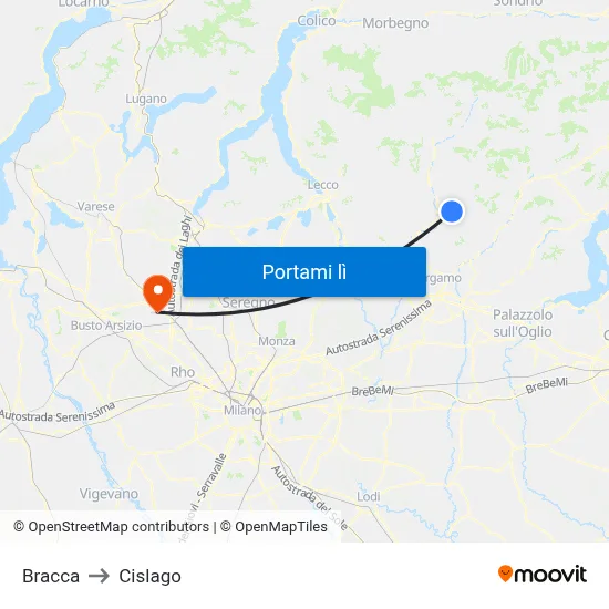 Bracca to Cislago map
