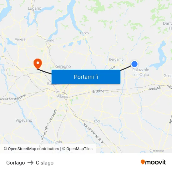 Gorlago to Cislago map