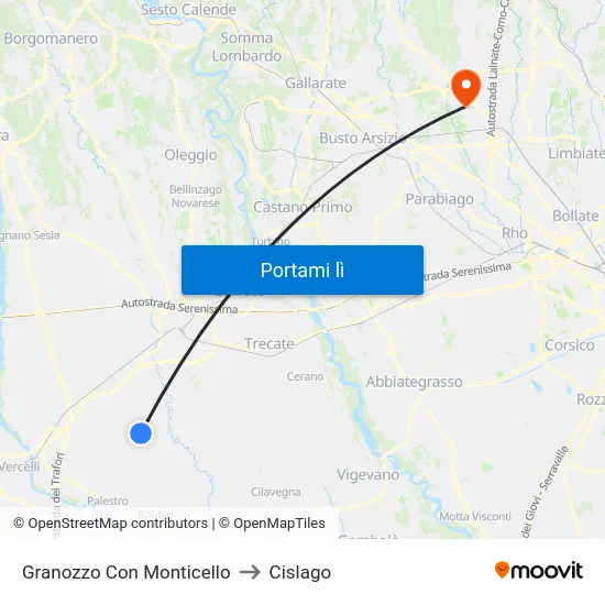 Granozzo Con Monticello to Cislago map