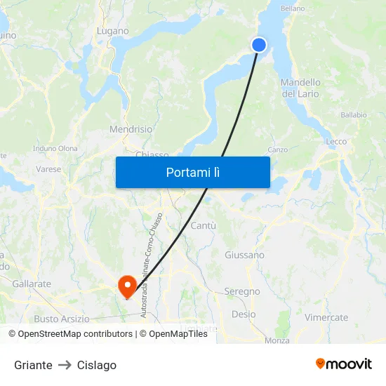 Griante to Cislago map