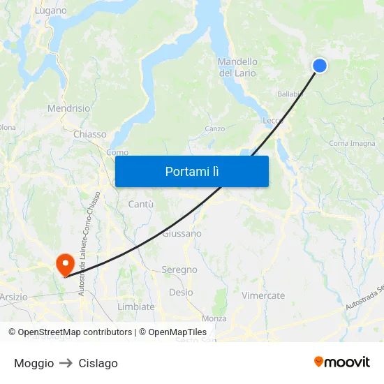 Moggio to Cislago map