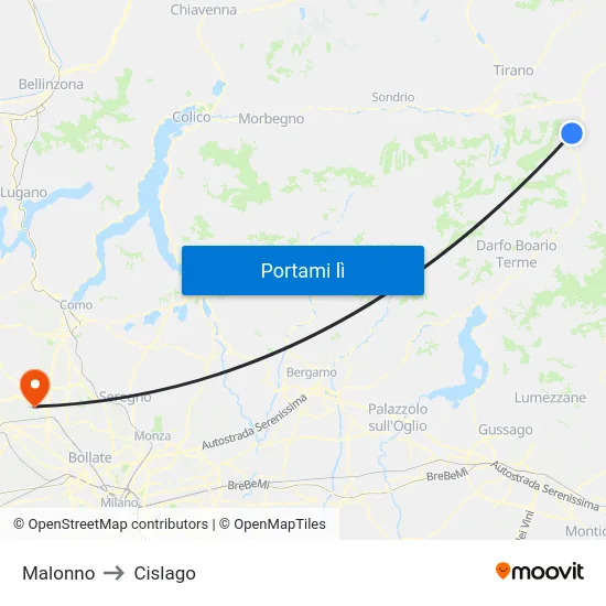 Malonno to Cislago map