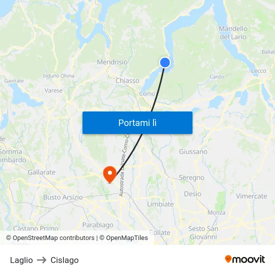Laglio to Cislago map
