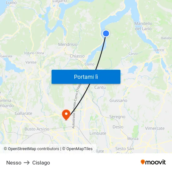 Nesso to Cislago map