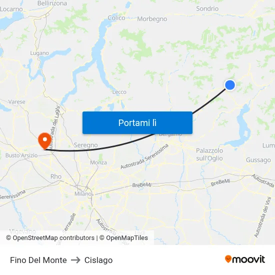 Fino Del Monte to Cislago map