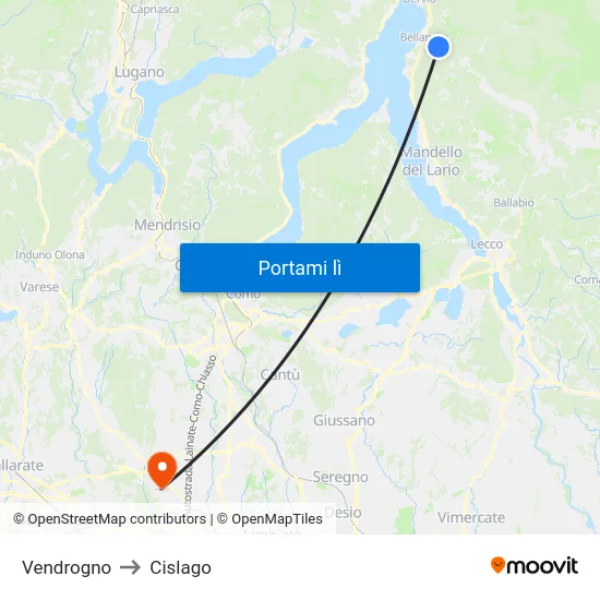 Vendrogno to Cislago map