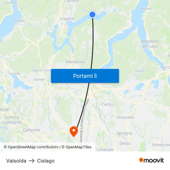 Valsolda to Cislago map