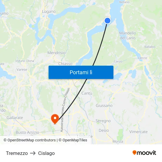 Tremezzo to Cislago map