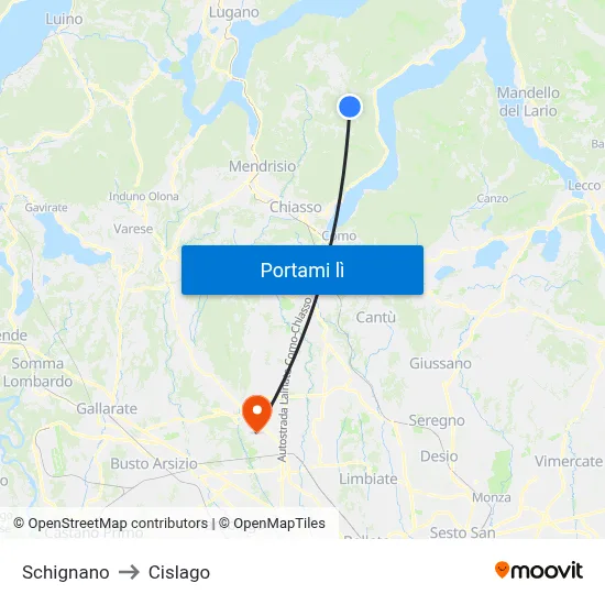 Schignano to Cislago map