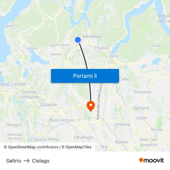 Saltrio to Cislago map